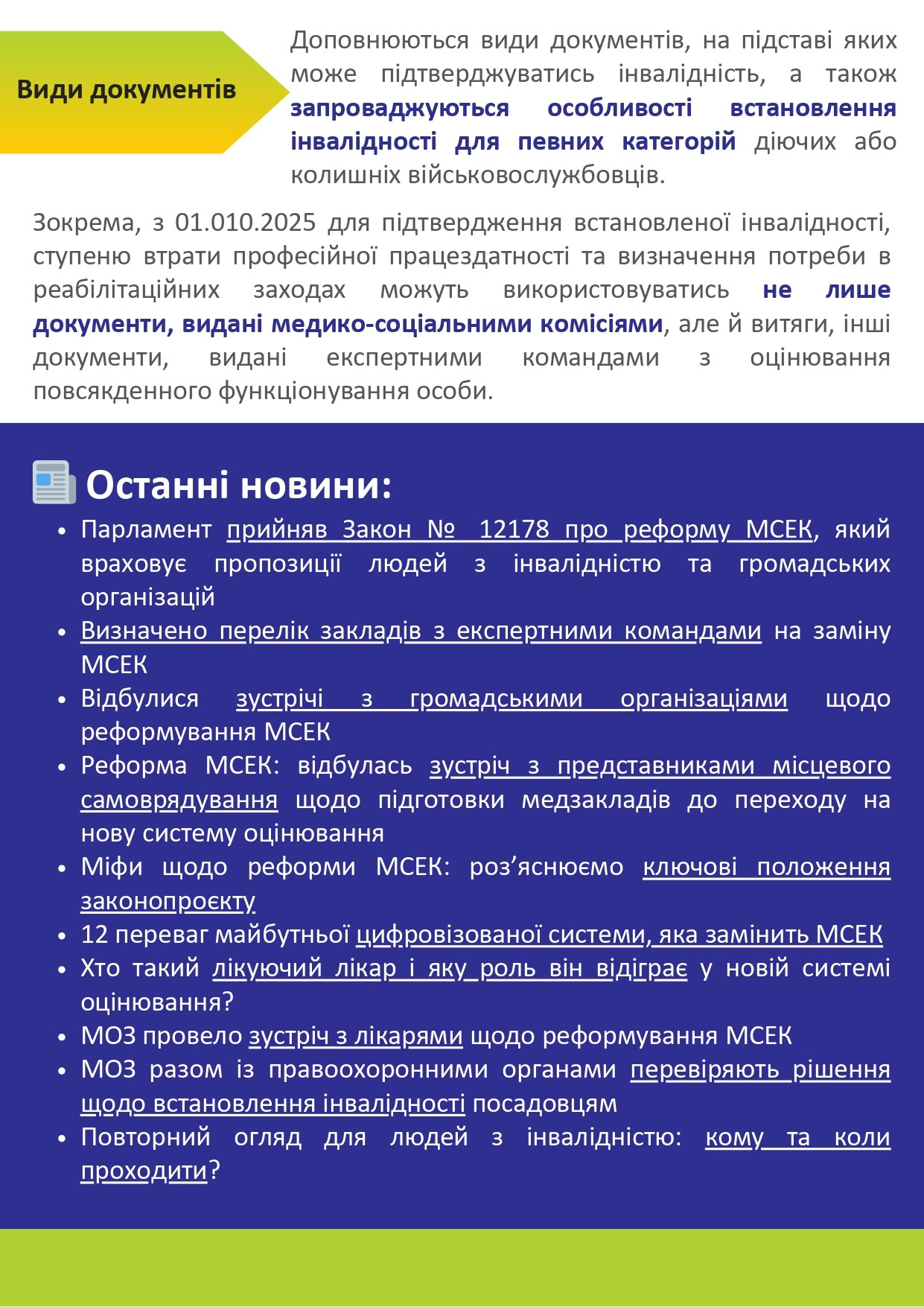 Реформа МСЕК та впровадження оцінювання функціонування